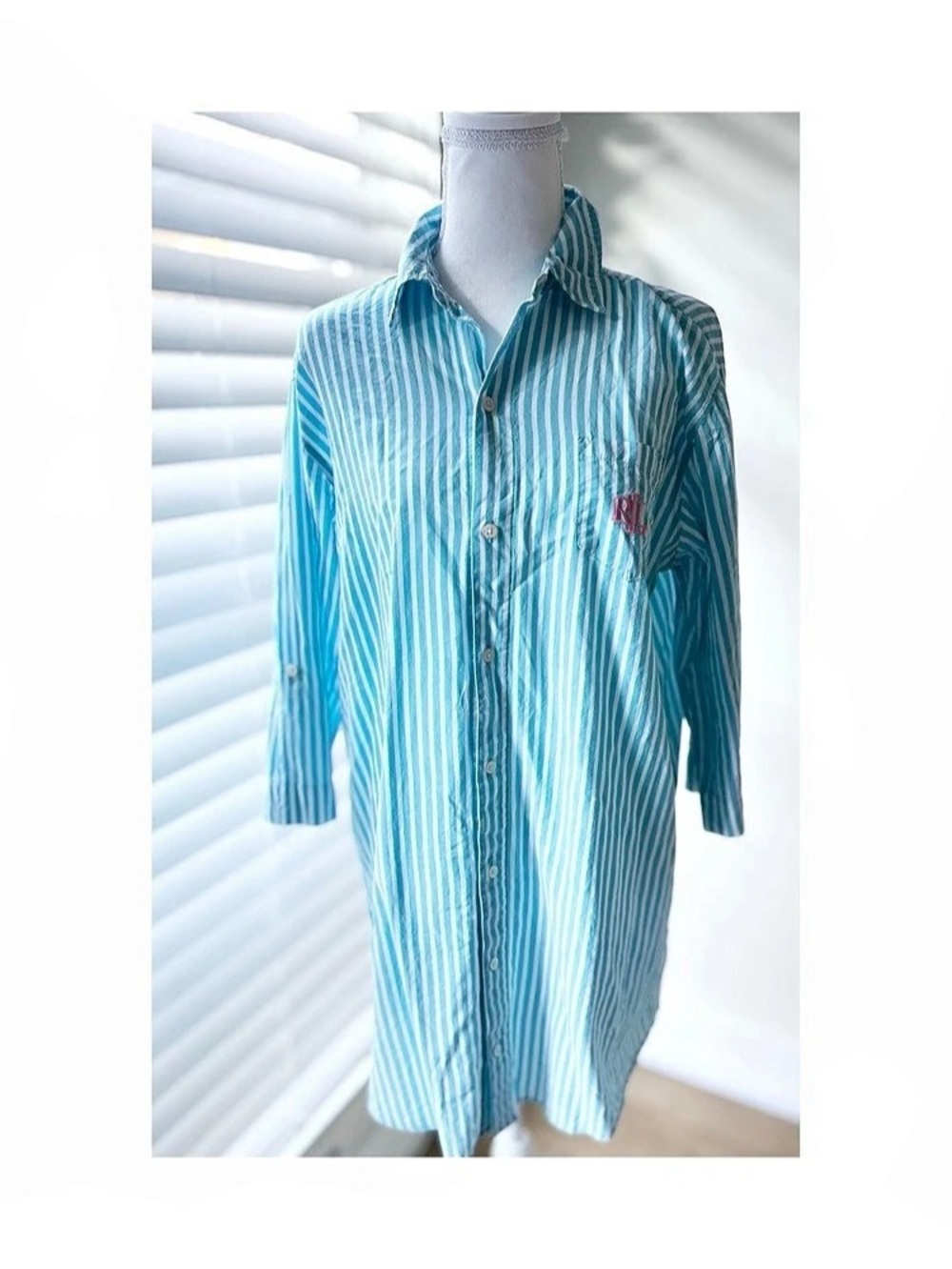 Lauren Ralph Lauren Striped Button-Down Shirt Dress in Blue & White Size Medium